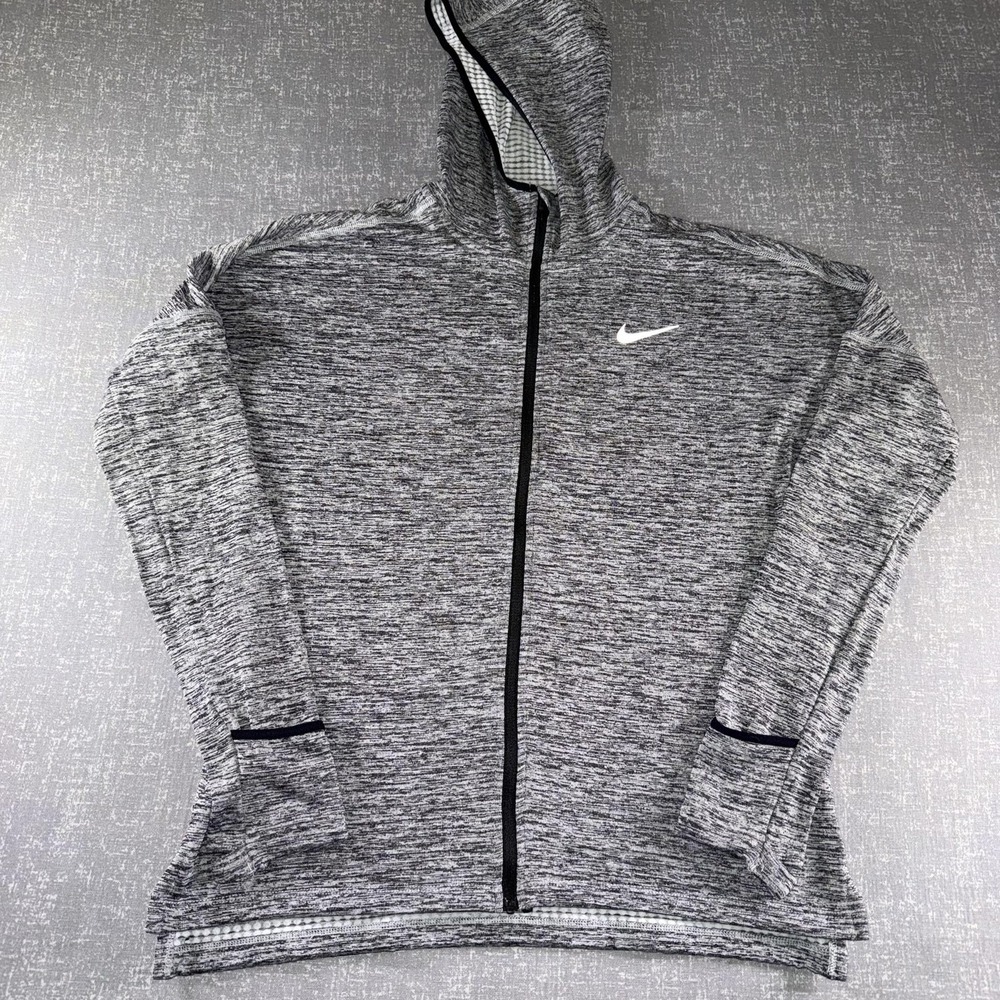 Nike Jacket Womens Small Gray Dri-FIT Running Hooded Full Zip Windbreaker Swoosh
